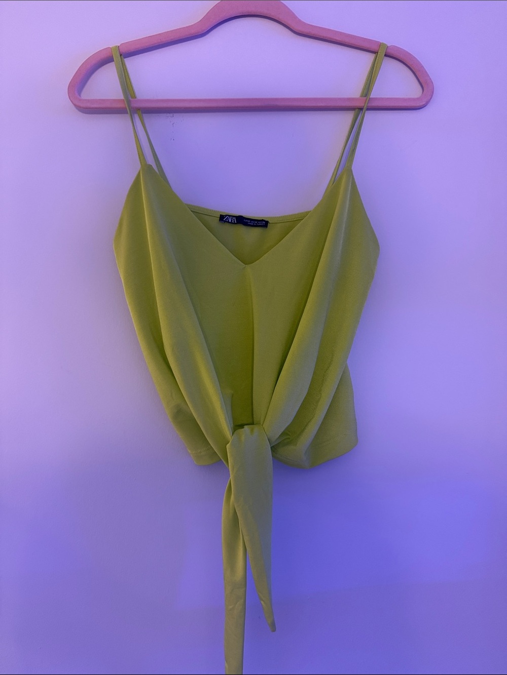 Zara Bright Lime Tie-Front Spaghetti Strap Cami